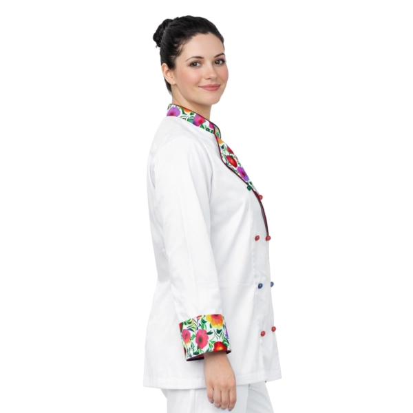 Bluza kucharska damska biała rekaw długi lamówka wzór W5 (1222) roz. M